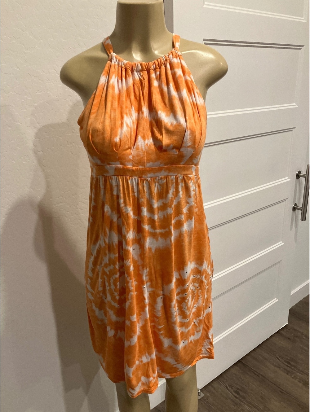 NWOT INC Orange Tie-Dye Halter Dress with Rhinestones, Size M